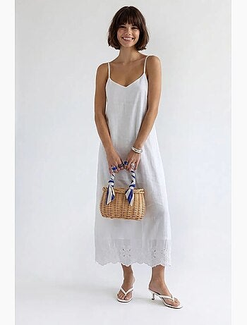 Vestido lencero midi de línea a bordado mixray