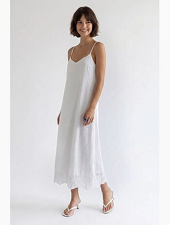 Vestido lencero midi de línea a bordado mixray