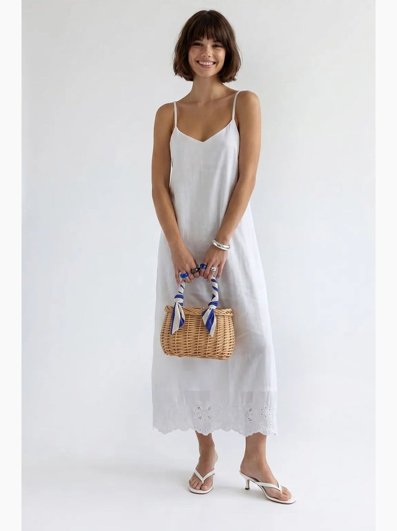 Vestido lencero midi de línea a bordado mixray Blanco - Kiabi