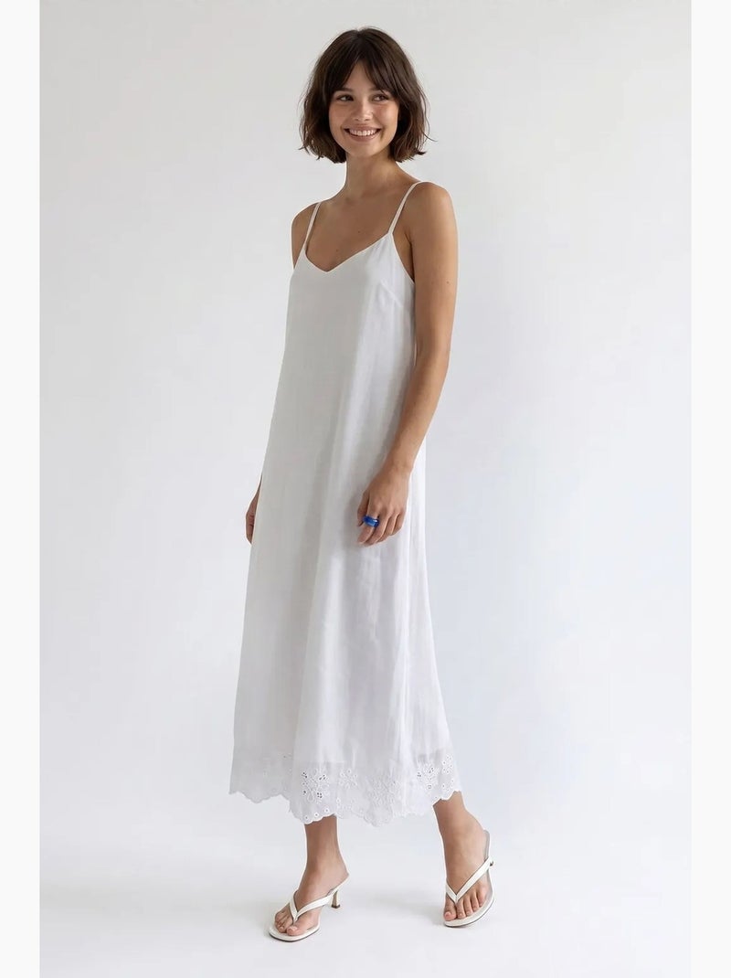 Vestido lencero midi de línea a bordado mixray Blanco - Kiabi