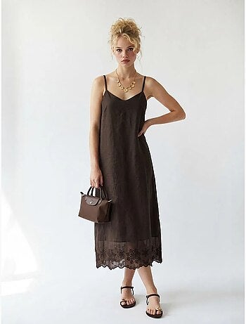 Vestido lencero midi de línea a bordado mixray