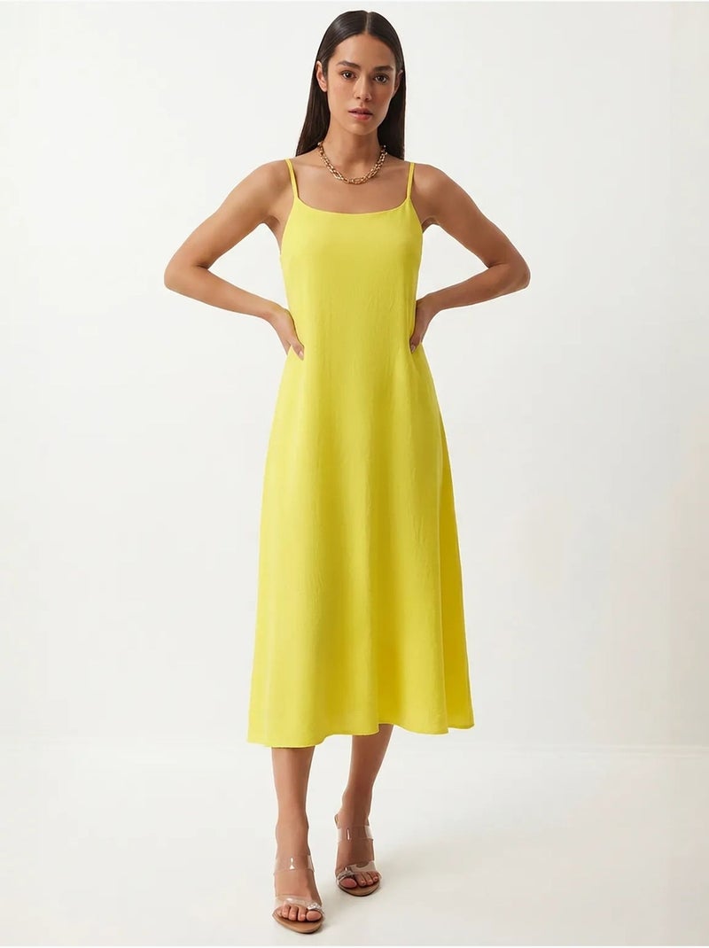 Vestido lencero midi de popelina de algodón istanbul Amarillo limón - Kiabi