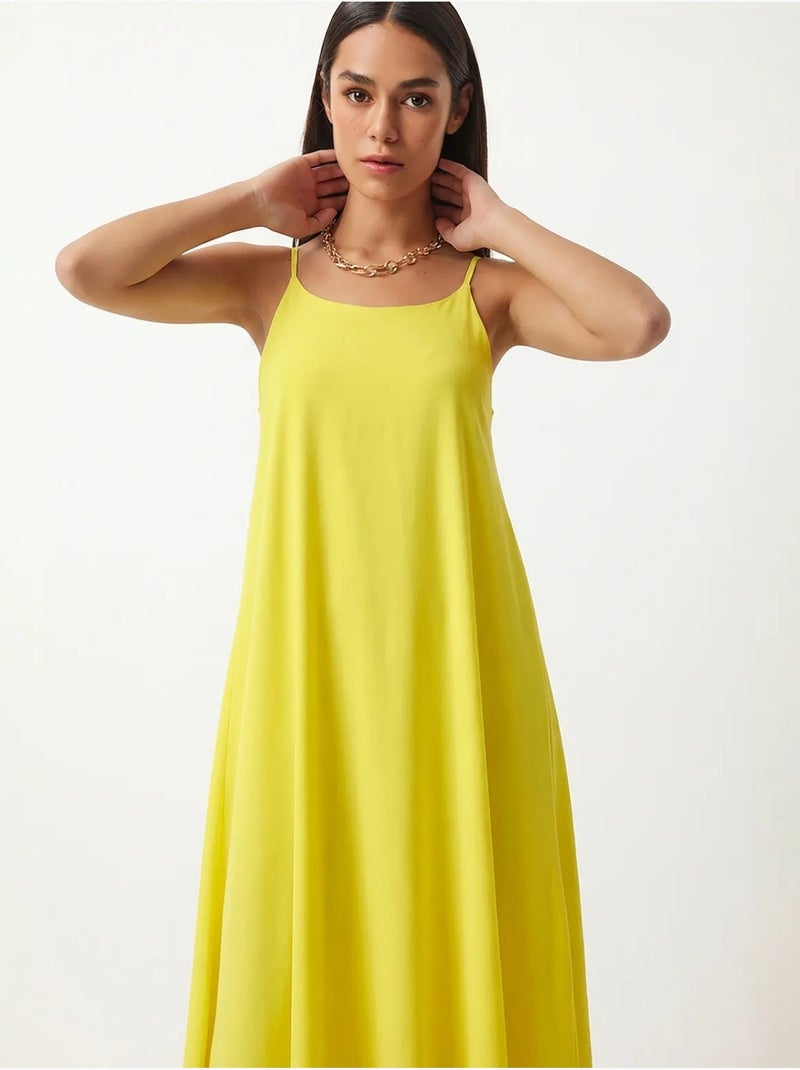 Vestido lencero midi de popelina de algodón istanbul Amarillo limón - Kiabi