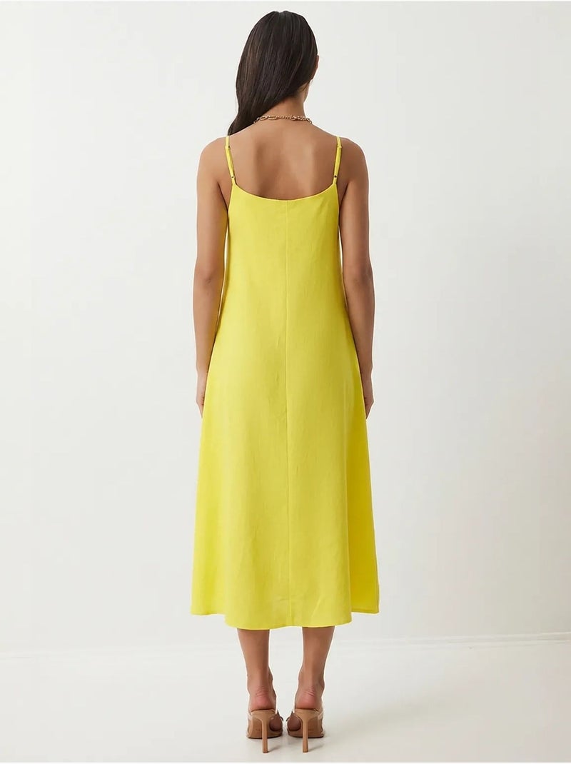 Vestido lencero midi de popelina de algodón istanbul Amarillo limón - Kiabi