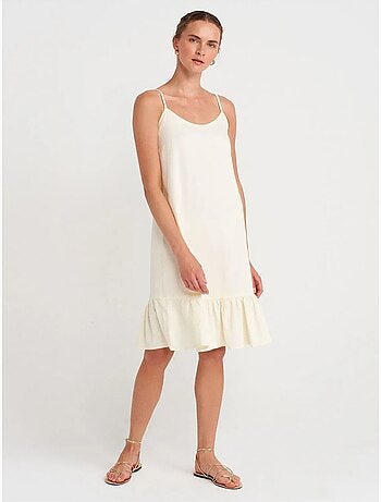 Vestido lencero midi sin mangas con detalle de volante dilvin