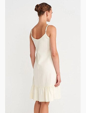 Vestido lencero midi sin mangas con detalle de volante dilvin