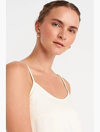 Vestido lencero midi sin mangas con detalle de volante dilvin