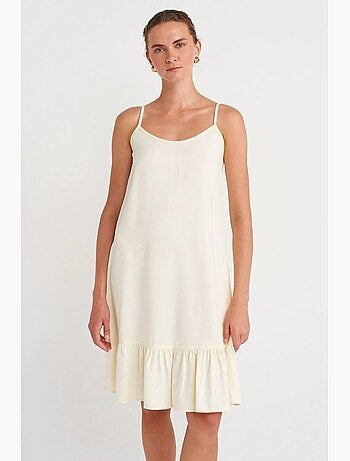 Vestido lencero midi sin mangas con detalle de volante dilvin