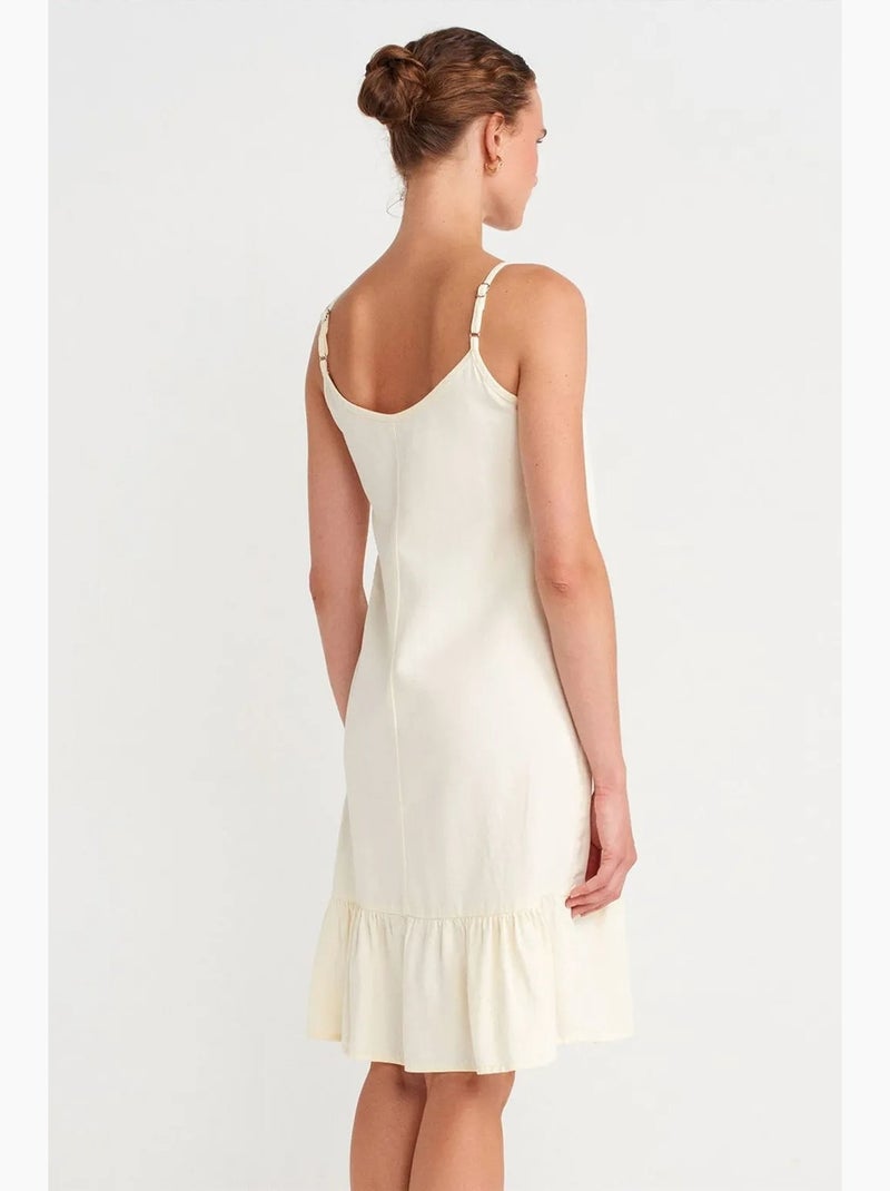 Vestido lencero midi sin mangas con detalle de volante dilvin Crema - Kiabi