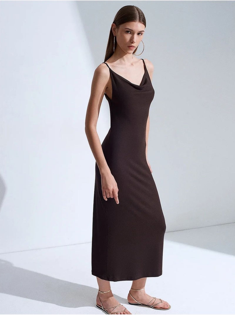 Vestido lencero midi sin mangas dilvin Marrón chocolate - Kiabi