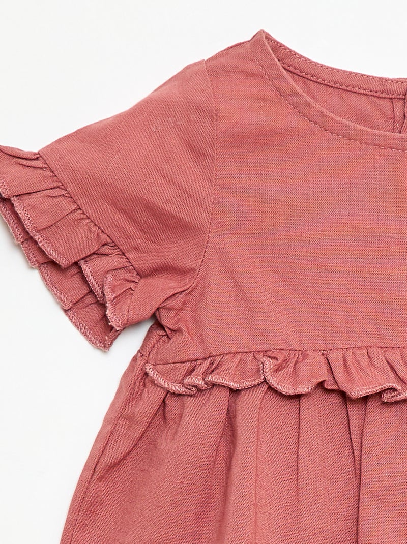 Vestido ligero con mangas cortas con volantes Rosa - Kiabi