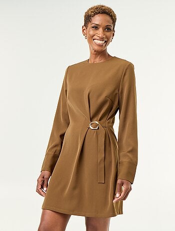 Vestido liso con detalles dorados