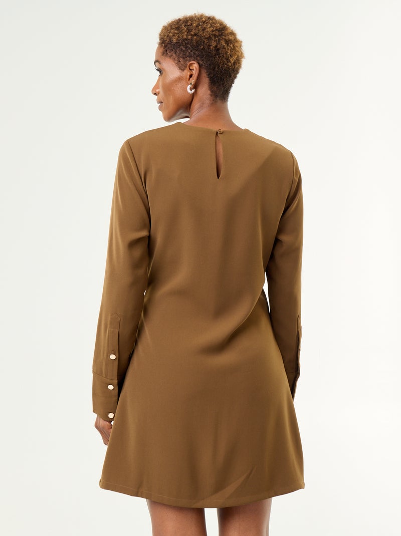 Vestido liso con detalles dorados Marron - Kiabi