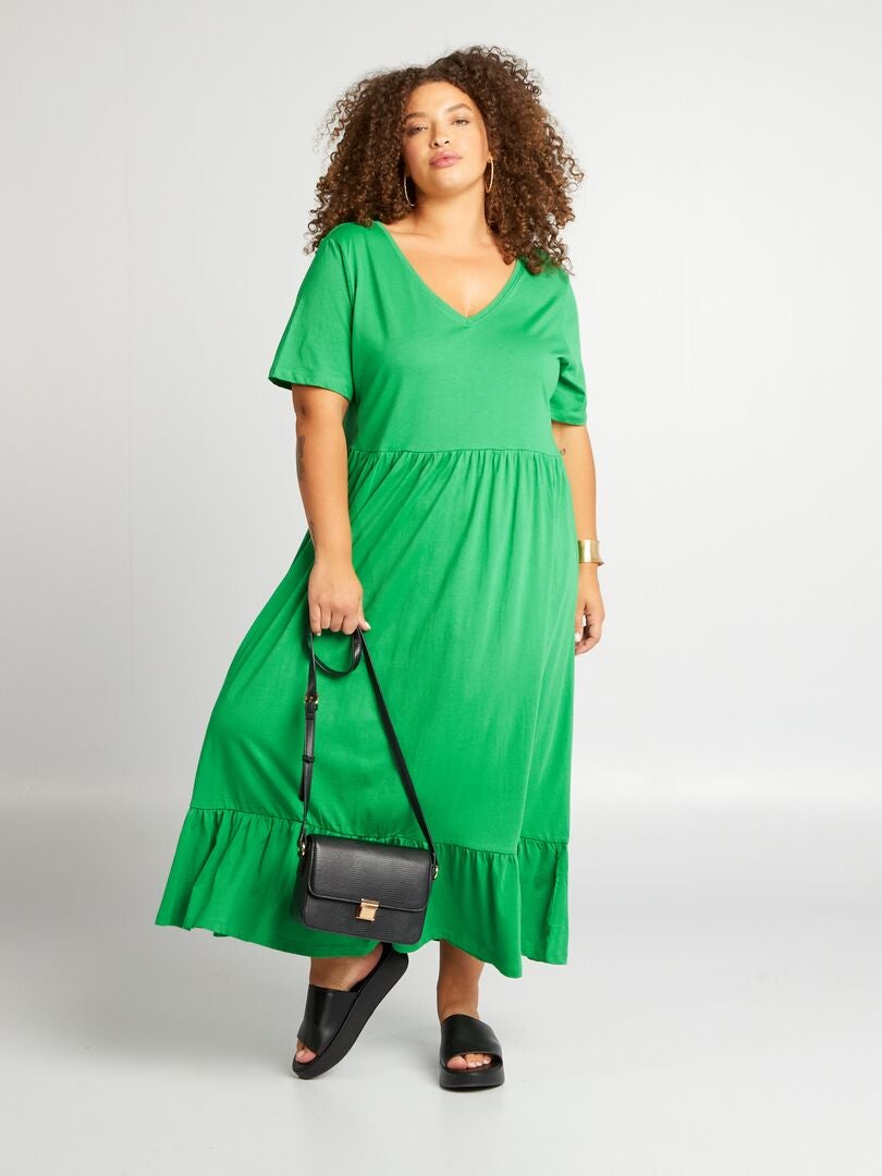 Vestido liso con volantes 'Only Carmakoma' VERDE - Kiabi