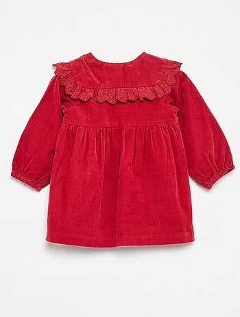 Vestido liso de pana con cuello fantasía