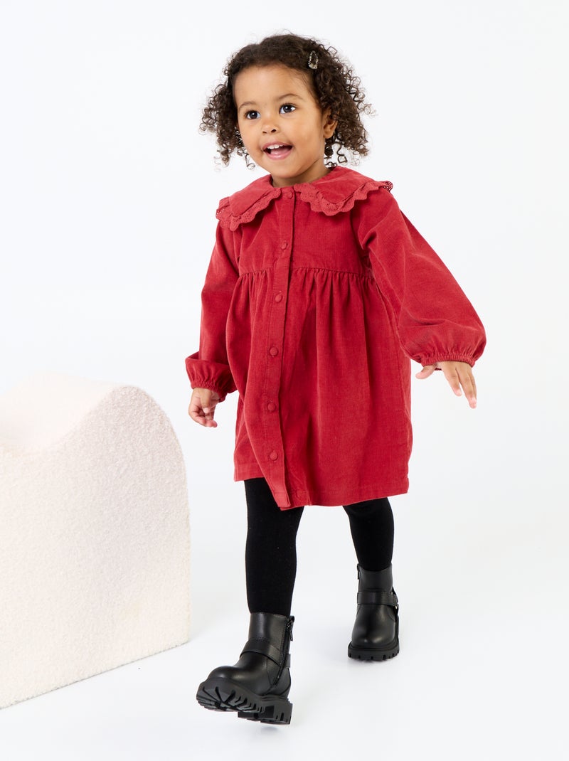 Vestido liso de pana con cuello fantasía Rojo - Kiabi