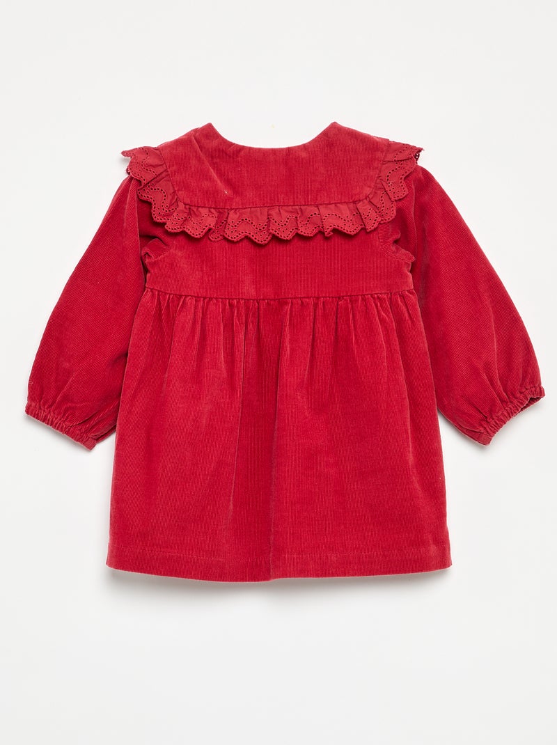 Vestido liso de pana con cuello fantasía Rojo - Kiabi