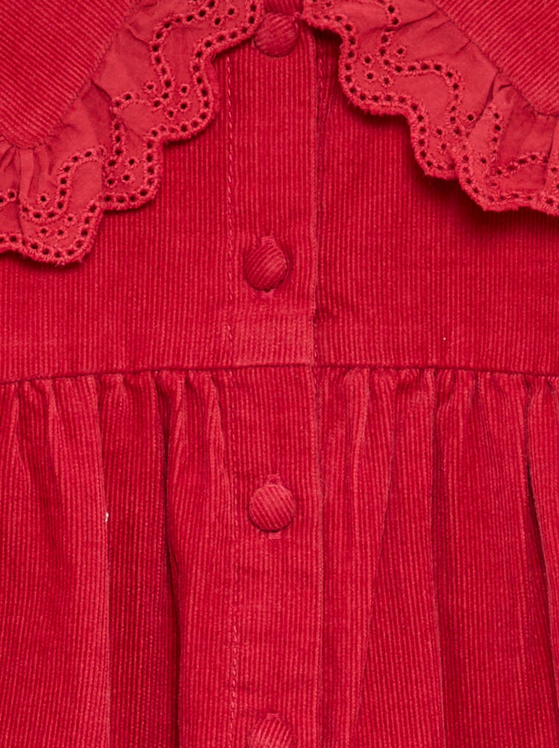 Vestido liso de pana con cuello fantasía Rojo - Kiabi