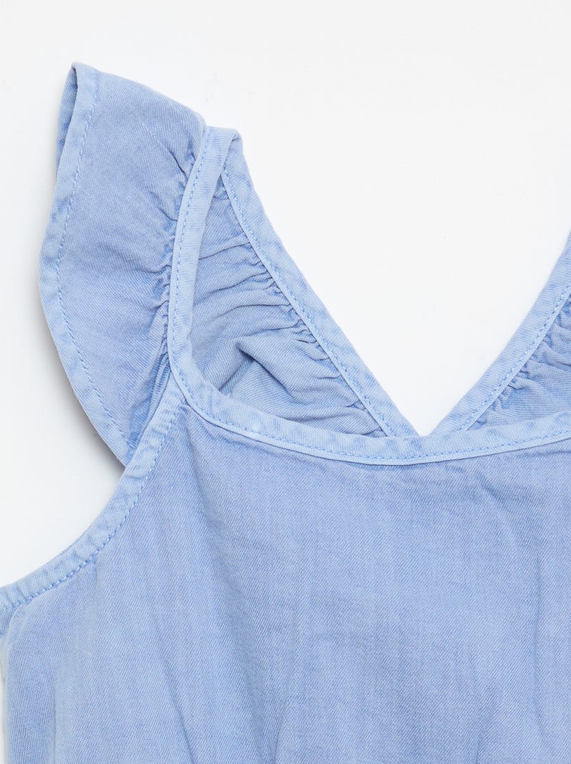 Vestido liso de tirantes con volantes Azul - Kiabi