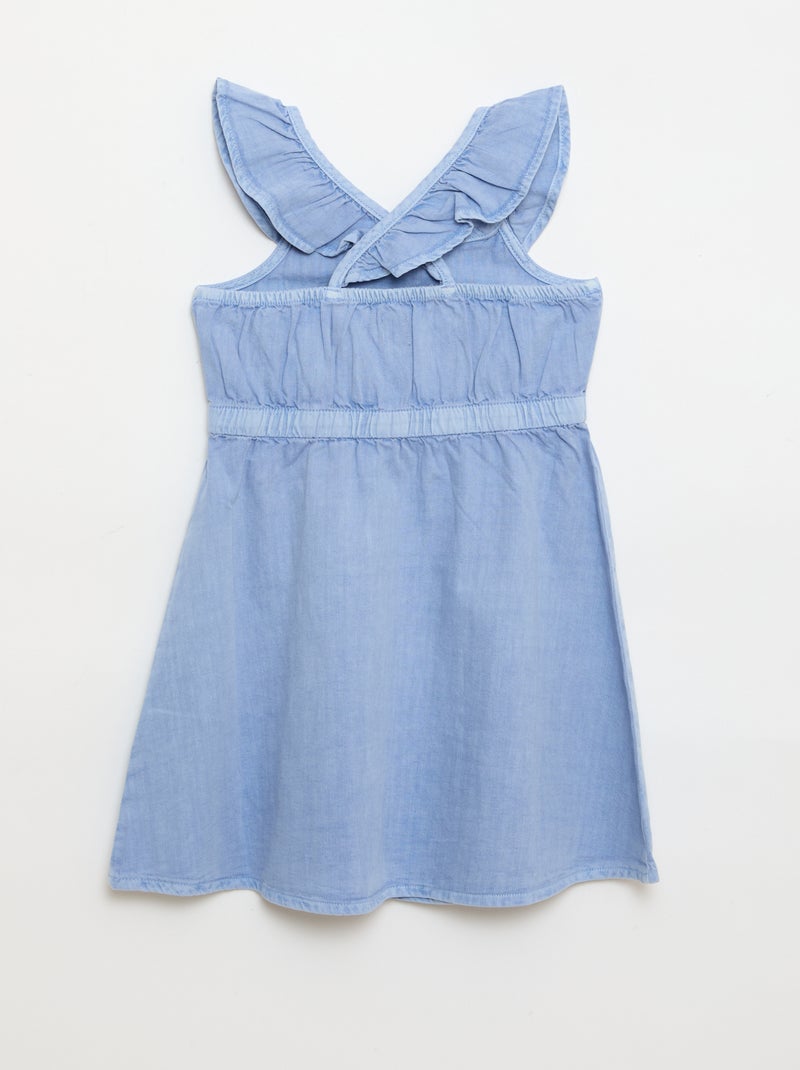 Vestido liso de tirantes con volantes Azul - Kiabi