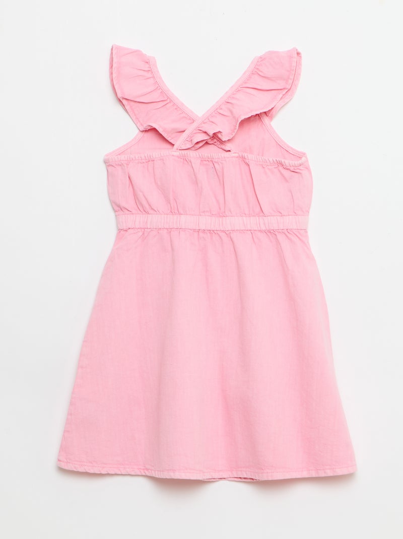 Vestido liso de tirantes con volantes Rosa - Kiabi
