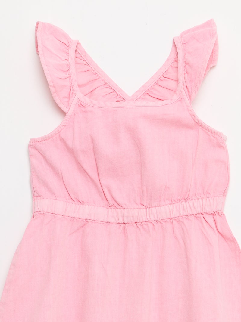 Vestido liso de tirantes con volantes Rosa - Kiabi