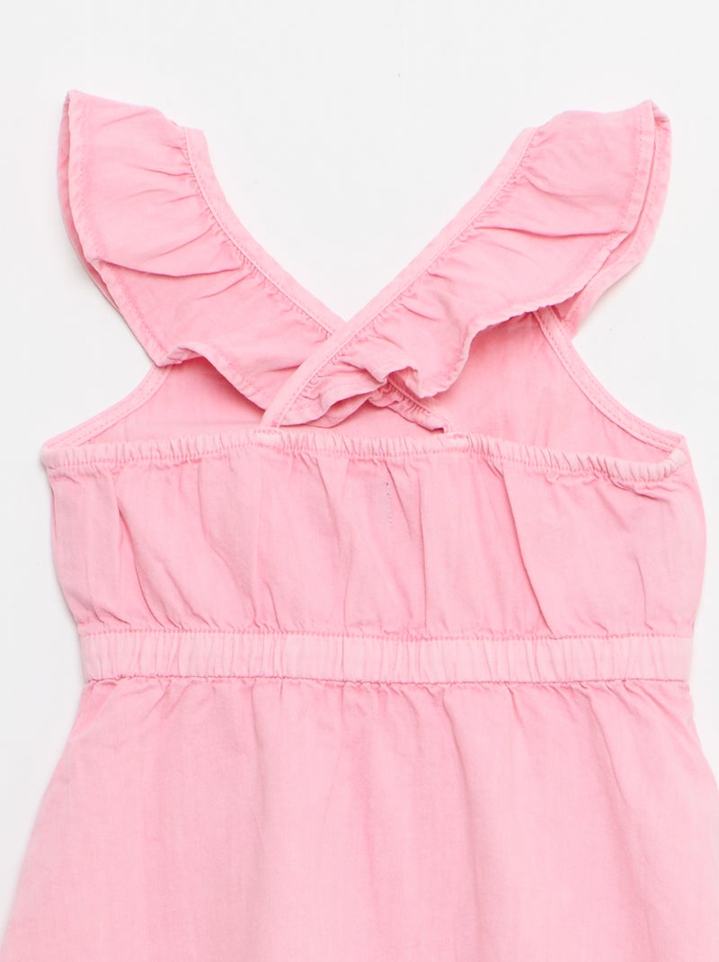 Vestido liso de tirantes con volantes Rosa - Kiabi
