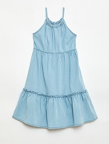 Vestido liso de tirantes y volantes