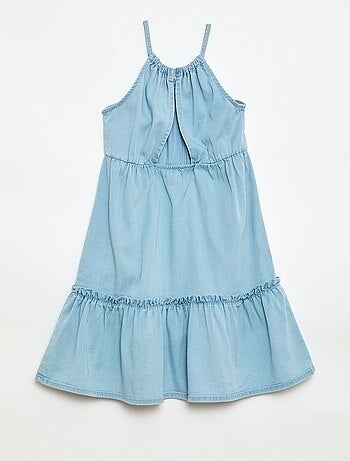 Vestido liso de tirantes y volantes