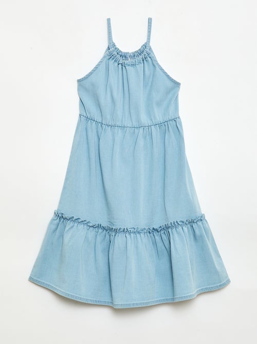 Vestido liso de tirantes y volantes - Kiabi