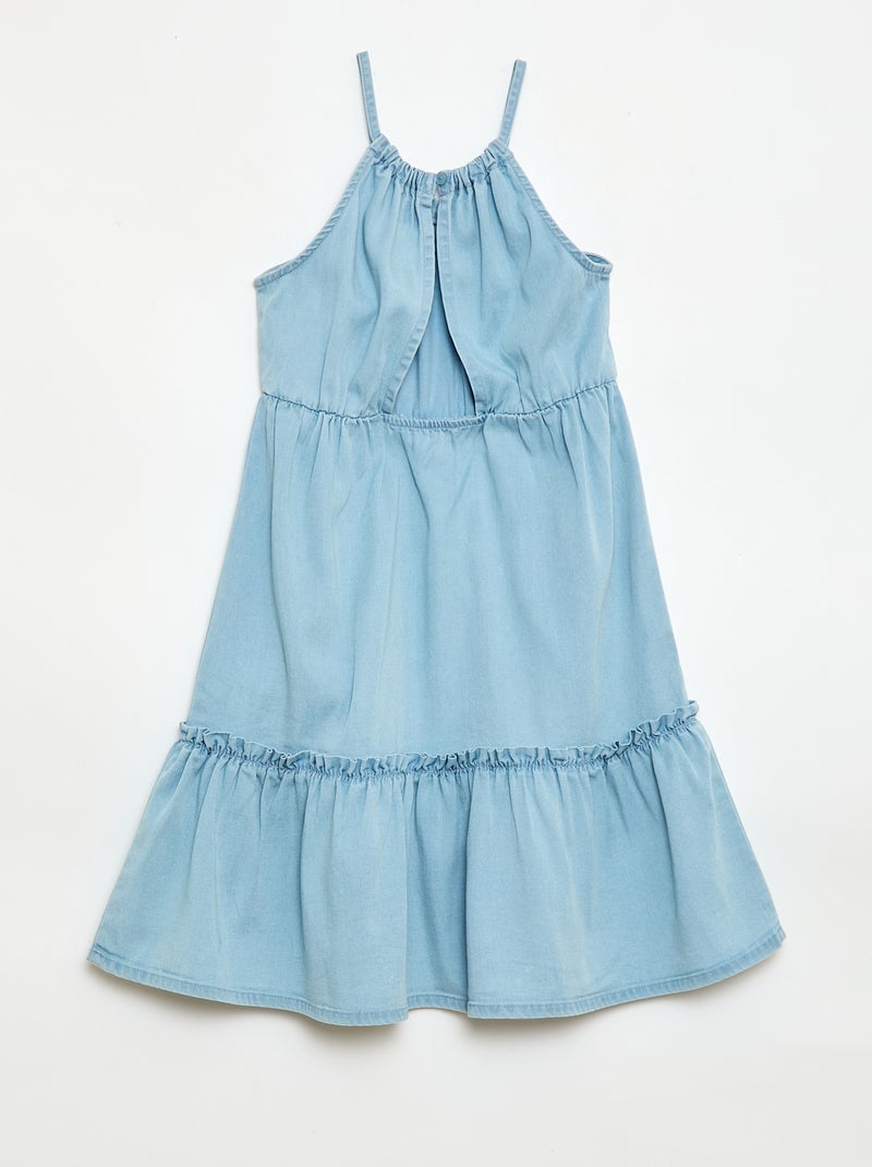 Vestido liso de tirantes y volantes Azul - Kiabi