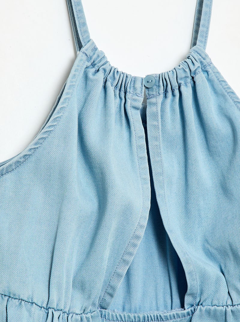 Vestido liso de tirantes y volantes Azul - Kiabi