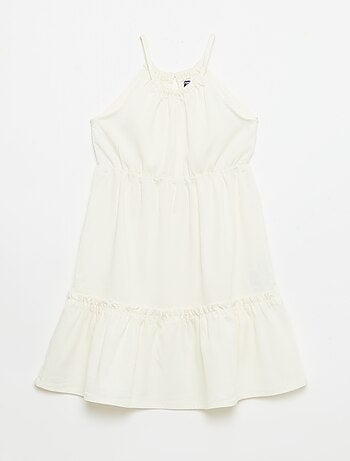 Vestido liso de tirantes y volantes