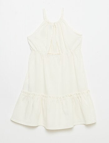 Vestido liso de tirantes y volantes