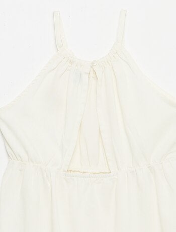 Vestido liso de tirantes y volantes
