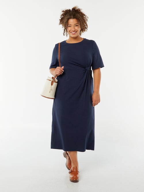 Vestido liso drapeado corte midi - Kiabi