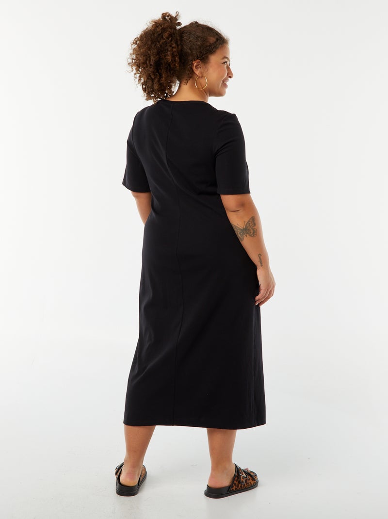 Vestido liso drapeado corte midi negro - Kiabi