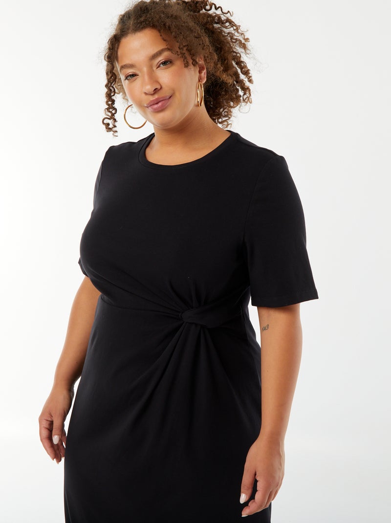 Vestido liso drapeado corte midi negro - Kiabi