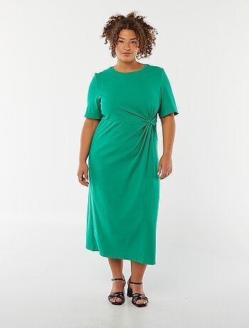 Vestido liso drapeado corte midi