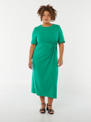 Vestido liso drapeado corte midi