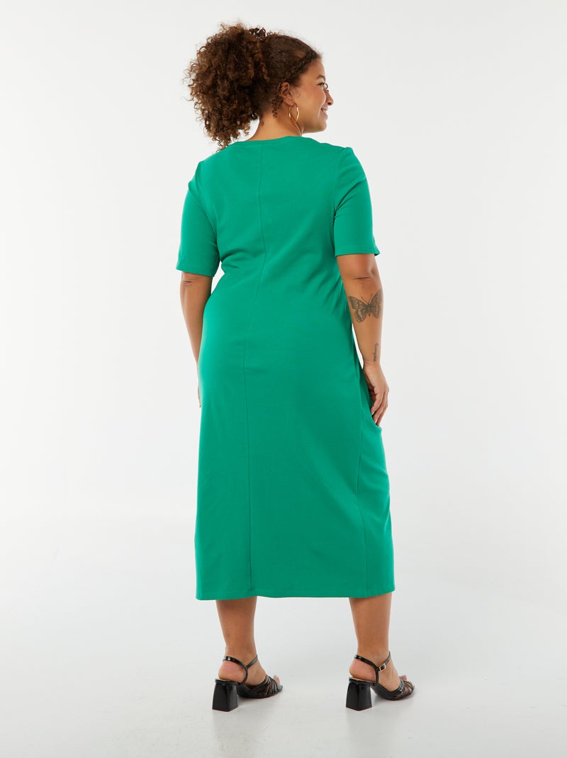 Vestido liso drapeado corte midi Verde - Kiabi