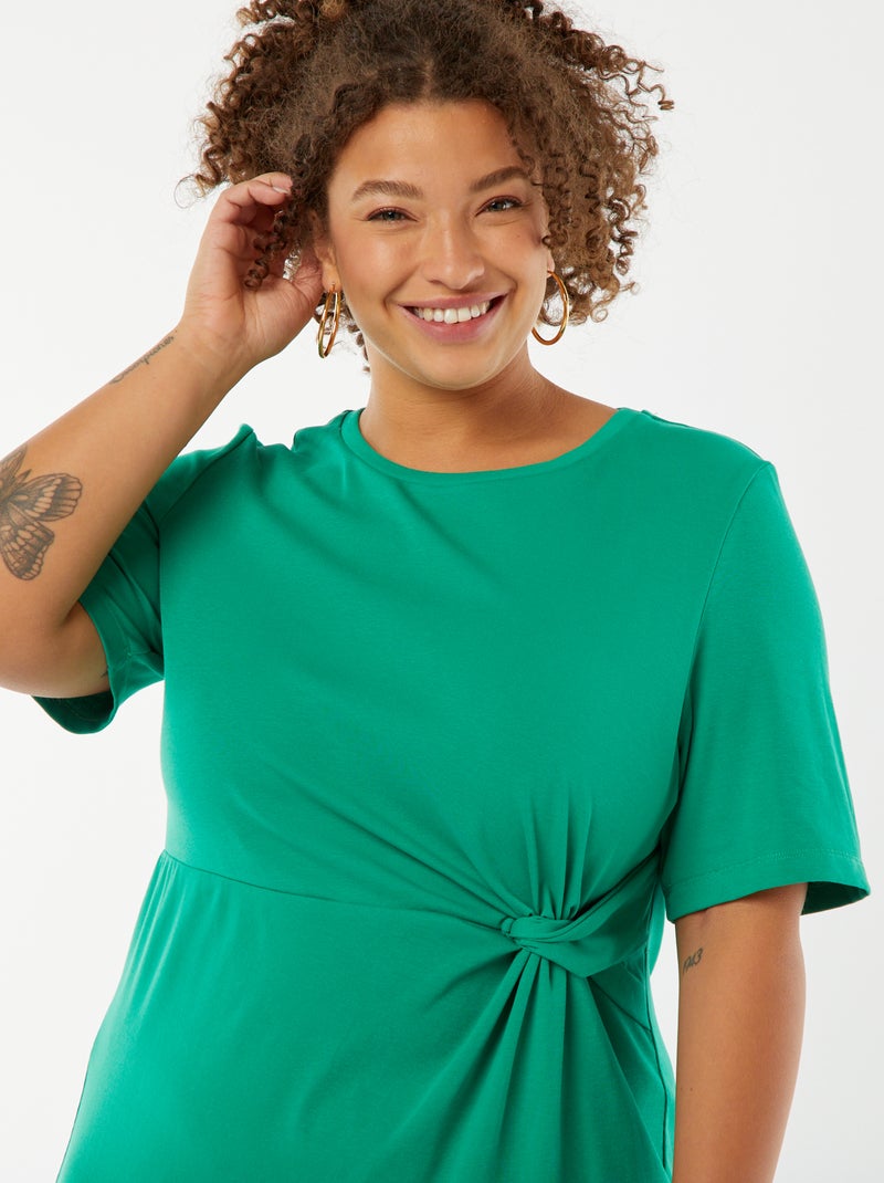 Vestido liso drapeado corte midi Verde - Kiabi