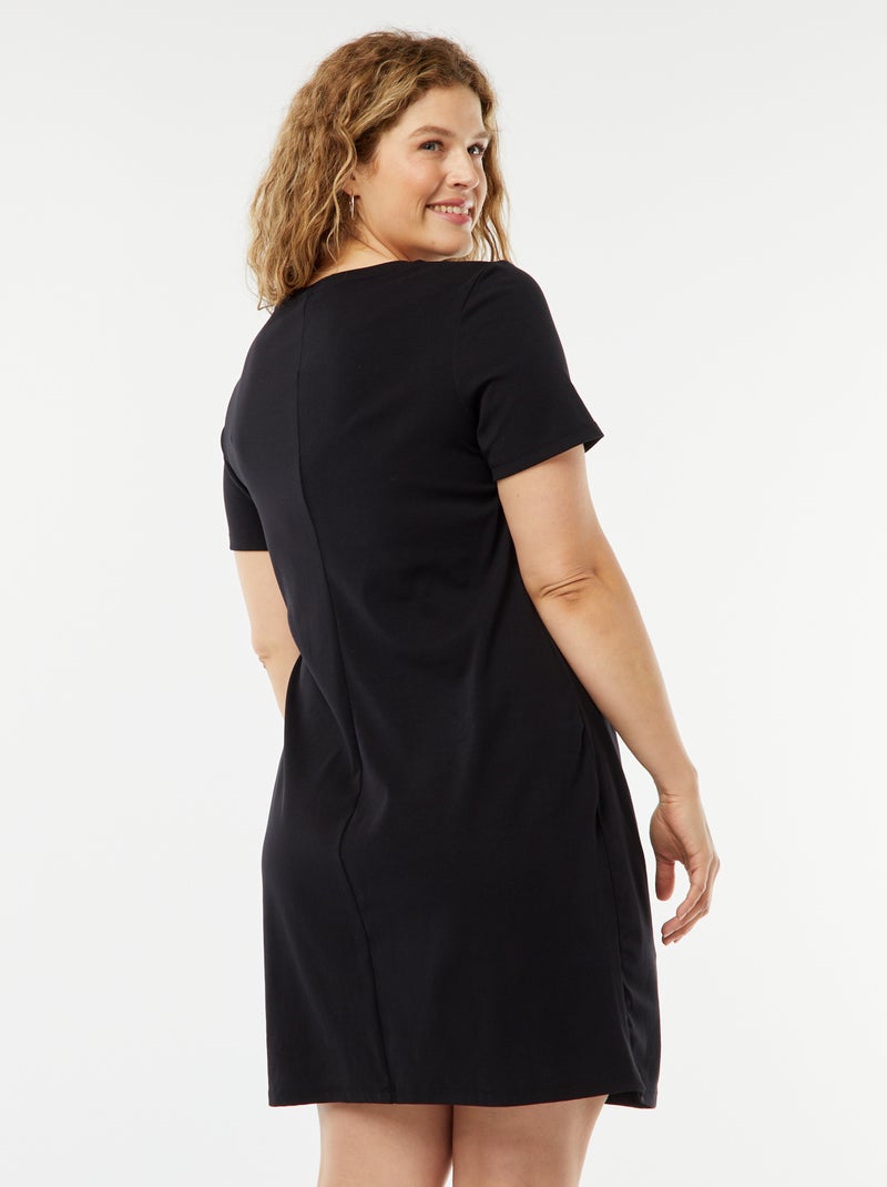 Vestido liso drapeado corto negro - Kiabi