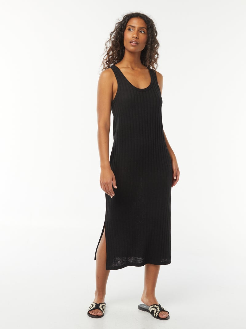 Vestido liso sin mangas negro - Kiabi