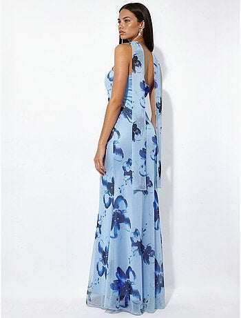Vestido maxi ajustado con flores y sin tirantes