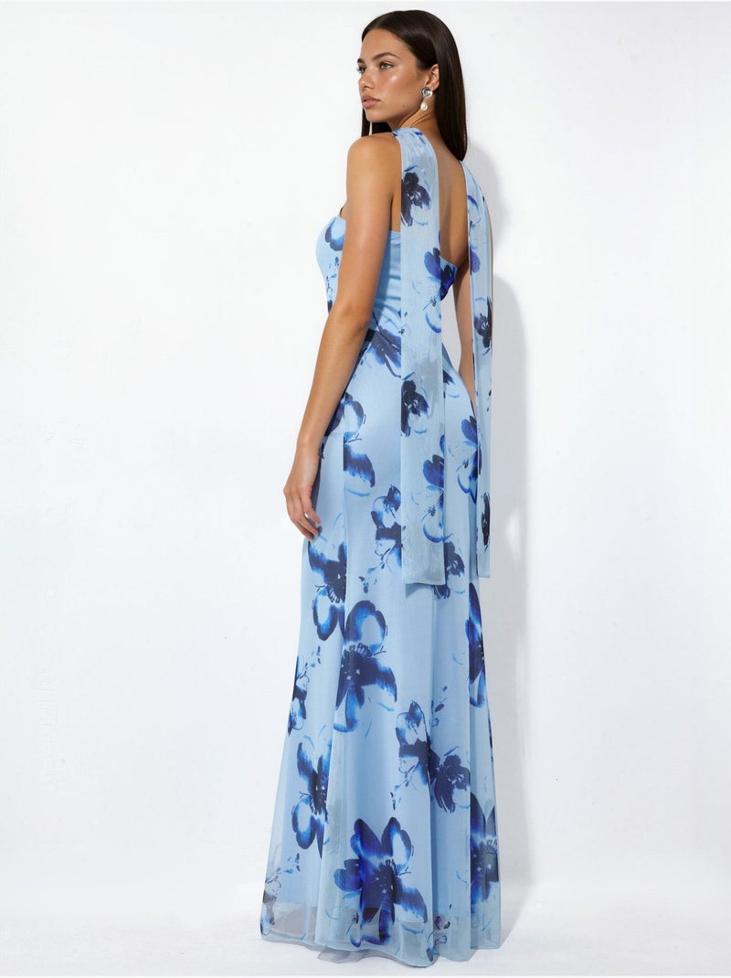 Vestido maxi ajustado con flores y sin tirantes Azul cielo - Kiabi