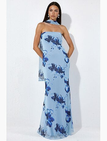 Vestido maxi ajustado con flores y sin tirantes hiccup