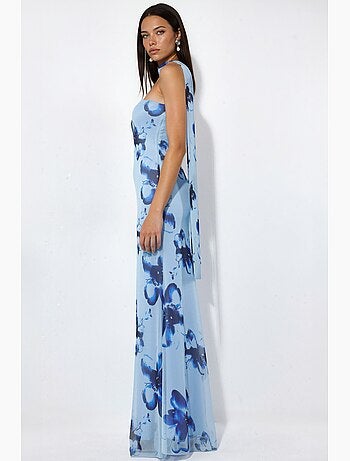 Vestido maxi ajustado con flores y sin tirantes hiccup