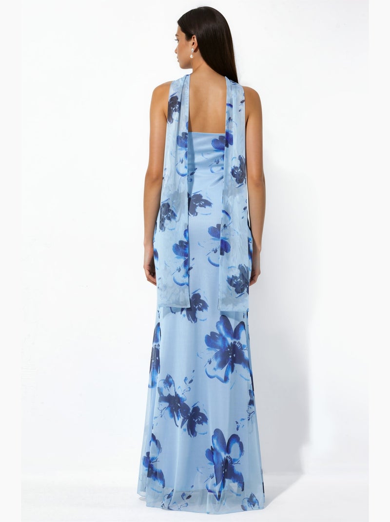 Vestido maxi ajustado con flores y sin tirantes hiccup Azul cielo - Kiabi