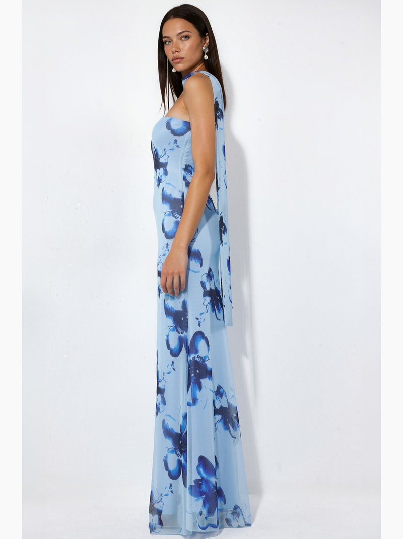 Vestido maxi ajustado con flores y sin tirantes hiccup Azul cielo - Kiabi
